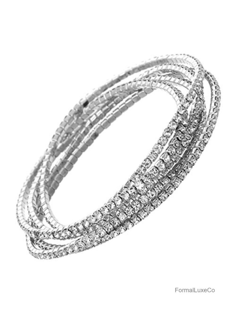Set of 5 Crystal Rhinestone Stretch Bracelets, 2.25" Diameter